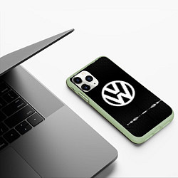 Чехол iPhone 11 Pro матовый Volkswagen: Black Abstract, цвет: 3D-салатовый — фото 2