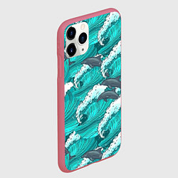 Чехол iPhone 11 Pro матовый Лазурные дельфины, цвет: 3D-малиновый — фото 2