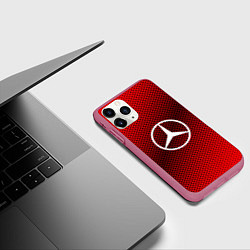 Чехол iPhone 11 Pro матовый Mercedes: Red Carbon, цвет: 3D-малиновый — фото 2