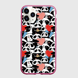 Чехол iPhone 11 Pro матовый Funny Pandas, цвет: 3D-малиновый