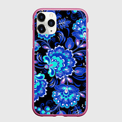 Чехол iPhone 11 Pro матовый Синяя хохлома, цвет: 3D-малиновый