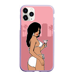 Чехол iPhone 11 Pro матовый GTA VC: Girl with Martini, цвет: 3D-светло-сиреневый