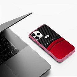 Чехол iPhone 11 Pro матовый Infiniti: Red Carbon, цвет: 3D-малиновый — фото 2