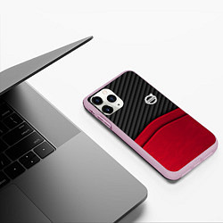 Чехол iPhone 11 Pro матовый Volvo: Red Carbon, цвет: 3D-розовый — фото 2