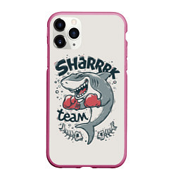 Чехол iPhone 11 Pro матовый Shark Team, цвет: 3D-малиновый