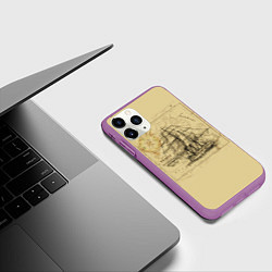 Чехол iPhone 11 Pro матовый Старая карта и корабль, цвет: 3D-фиолетовый — фото 2