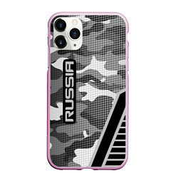 Чехол iPhone 11 Pro матовый Russia: Grey Camo, цвет: 3D-розовый