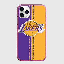Чехол iPhone 11 Pro матовый NBA: LA Lakers, цвет: 3D-малиновый