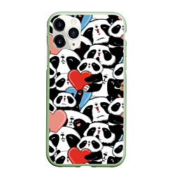 Чехол iPhone 11 Pro матовый Милые панды, цвет: 3D-салатовый