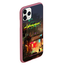 Чехол iPhone 11 Pro матовый Cyberpunk 2077: Night City, цвет: 3D-малиновый — фото 2