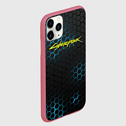 Чехол iPhone 11 Pro матовый Cyberpunk 2077: Blue Carbon, цвет: 3D-малиновый — фото 2