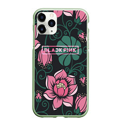 Чехол iPhone 11 Pro матовый Black Pink: Delicate Flowers, цвет: 3D-салатовый