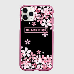 Чехол iPhone 11 Pro матовый Black Pink: Pink Sakura, цвет: 3D-малиновый