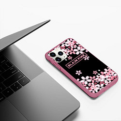 Чехол iPhone 11 Pro матовый Black Pink: Pink Sakura, цвет: 3D-малиновый — фото 2