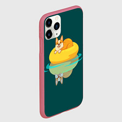Чехол iPhone 11 Pro матовый Корги на пончике, цвет: 3D-малиновый — фото 2
