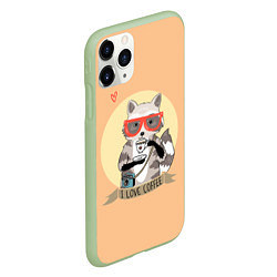 Чехол iPhone 11 Pro матовый Raccoon Love Coffee, цвет: 3D-салатовый — фото 2