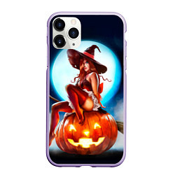 Чехол iPhone 11 Pro матовый Ведьма на тыкве, цвет: 3D-светло-сиреневый