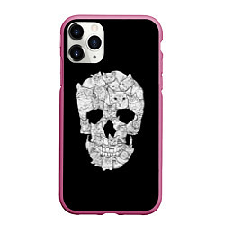 Чехол iPhone 11 Pro матовый Sketchy Cat Skull, цвет: 3D-малиновый