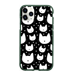 Чехол iPhone 11 Pro матовый Love Cats Pattern, цвет: 3D-темно-зеленый