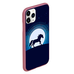 Чехол iPhone 11 Pro матовый Лошадь под луной, цвет: 3D-малиновый — фото 2
