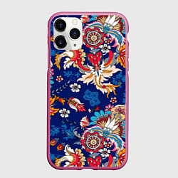 Чехол iPhone 11 Pro матовый Экзотический орнамент, цвет: 3D-малиновый