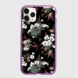 Чехол iPhone 11 Pro матовый Белые цветы в темноте, цвет: 3D-фиолетовый