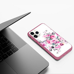 Чехол iPhone 11 Pro матовый Розовые розы, цвет: 3D-малиновый — фото 2