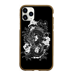 Чехол iPhone 11 Pro матовый Японский дракон, цвет: 3D-коричневый