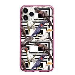 Чехол iPhone 11 Pro матовый Попугаи Какаду, цвет: 3D-малиновый