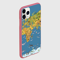 Чехол iPhone 11 Pro матовый Карта мира детская, цвет: 3D-малиновый — фото 2