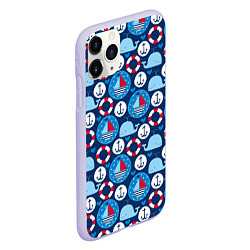 Чехол iPhone 11 Pro матовый Киты и яхты, цвет: 3D-светло-сиреневый — фото 2