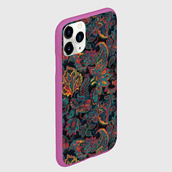 Чехол iPhone 11 Pro матовый Узор пейсли на черном, цвет: 3D-фиолетовый — фото 2
