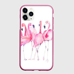 Чехол iPhone 11 Pro матовый Фламинго розовый на белом, цвет: 3D-малиновый