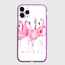 Чехол iPhone 11 Pro матовый Фламинго розовый на белом, цвет: 3D-фиолетовый