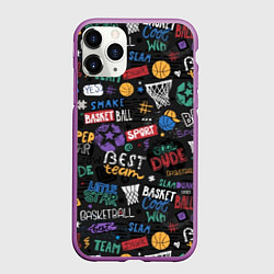 Чехол iPhone 11 Pro матовый Баскетбол коллаж, цвет: 3D-фиолетовый