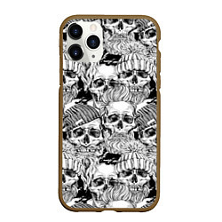 Чехол iPhone 11 Pro матовый Hipster skulls, цвет: 3D-коричневый
