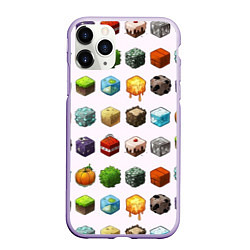 Чехол iPhone 11 Pro матовый Minecraft Cubes, цвет: 3D-светло-сиреневый