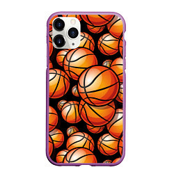 Чехол iPhone 11 Pro матовый Баскетбольные яркие мячи, цвет: 3D-фиолетовый