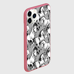Чехол iPhone 11 Pro матовый Белые лошади - паттерн, цвет: 3D-малиновый — фото 2