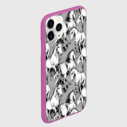 Чехол iPhone 11 Pro матовый Белые лошади - паттерн, цвет: 3D-фиолетовый — фото 2