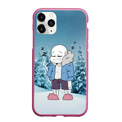Чехол iPhone 11 Pro матовый Sans Winter, цвет: 3D-малиновый