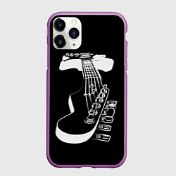 Чехол iPhone 11 Pro матовый Гитара черно - белая, цвет: 3D-фиолетовый