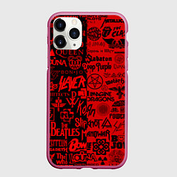 Чехол iPhone 11 Pro матовый ЛОГОТИПЫ РОК ГРУПП, цвет: 3D-малиновый