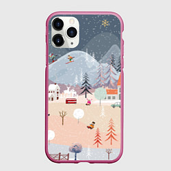 Чехол iPhone 11 Pro матовый Новогодние каникулы, цвет: 3D-малиновый