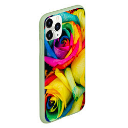 Чехол iPhone 11 Pro матовый Разноцветные розы, цвет: 3D-салатовый — фото 2