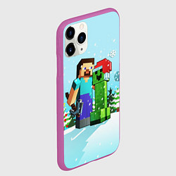 Чехол iPhone 11 Pro матовый MINECRAFT НОВОГОДНИЙ, цвет: 3D-фиолетовый — фото 2