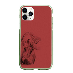 Чехол iPhone 11 Pro матовый Конь на красном фоне, цвет: 3D-салатовый