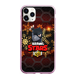 Чехол iPhone 11 Pro матовый Новогодний BRAWL STARS CROW, цвет: 3D-розовый