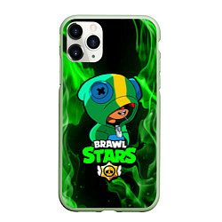 Чехол iPhone 11 Pro матовый Brawl Stars LEON, цвет: 3D-салатовый