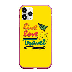 Чехол iPhone 11 Pro матовый Жизнь, любовь, путешествия, цвет: 3D-малиновый